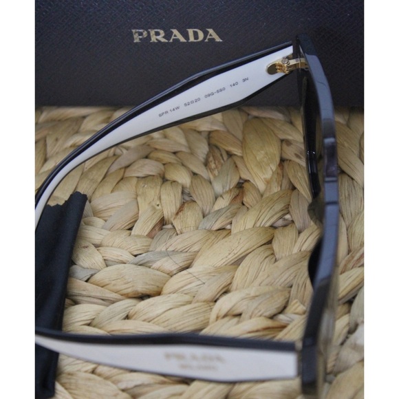 Prada 52mm Cat Eye Sunglasses Black Talc Grey White Sunnies Authenticated - Picture 3 of 12